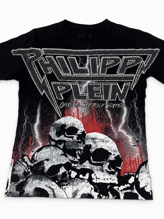 Philipp Plein Other - Philipp Plein Black Graphic Skull Lightning Tee with Red Accents